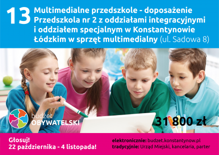 Multimedialne przedszkole - doposażenie Przedszkola nr 2 z oddziałami integracyjnymi i oddziałem specjalnym w Konstantynowie Łódzkim w sprzęt multimedialny